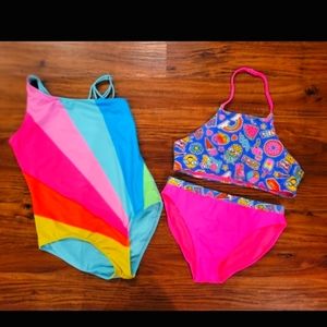 Set of Girl's  Swimsuits - One Piece and Bikini Two Piece